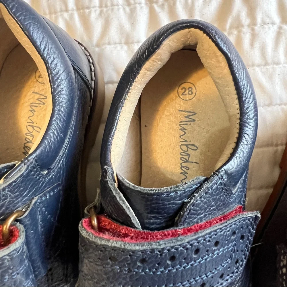 Kids 11 Mini Boden Navy Blue Wingtips and Brown Leather Loafers